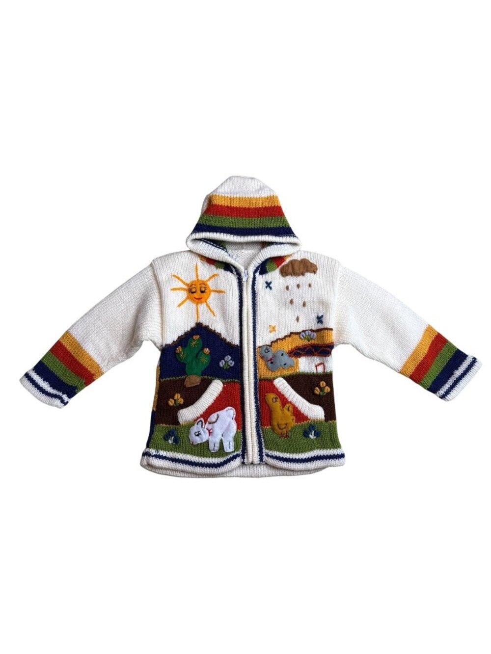 4T Peruvian Sweater Zipper Hoodie Cream Happy Sweater
